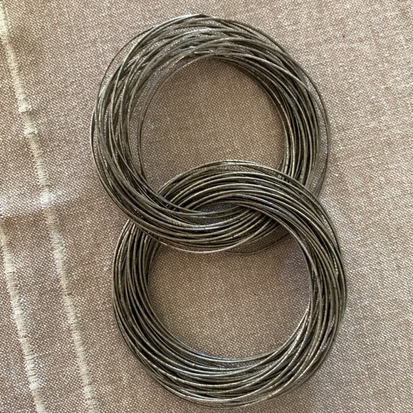 Vintage Connected think silver bangles bracelets - 60 strands - Picture 3 of 4